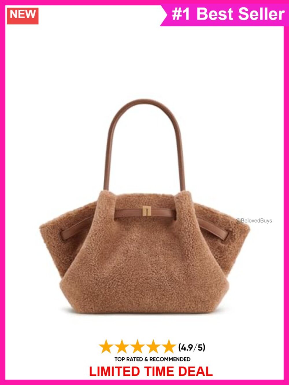 Medium Tote Bag Faux Fur Satchel Magnetic Clasp Everyday Handbag